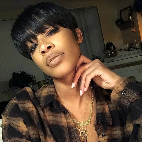 Brazilian Remy Human Hair Wig Short Bob Pixie Cut Straight
